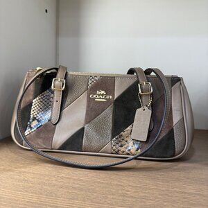 Coach Asher Shoulder Bag With Patchwork-Gold/Mushroom Multi-CCJ05-NWT